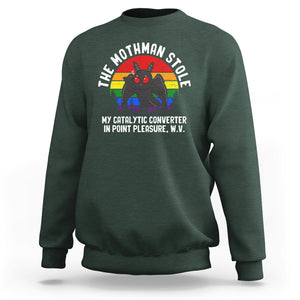 Funny Mothman Sweatshirt The Mothman Stole My Catalytic Converter In Point Cryptid TS02 Dark Forest Green Printyourwear