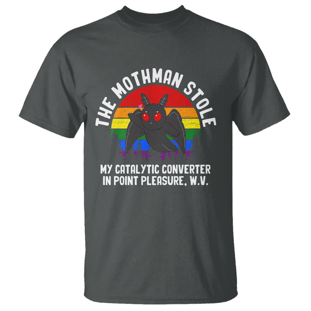 Funny Mothman T Shirt The Mothman Stole My Catalytic Converter In Point Cryptid TS02 Dark Heather Printyourwear