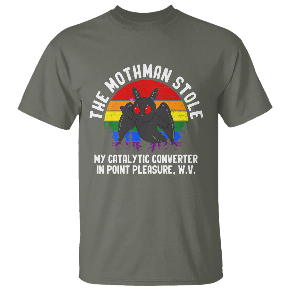 Funny Mothman T Shirt The Mothman Stole My Catalytic Converter In Point Cryptid TS02 Military Green Printyourwear
