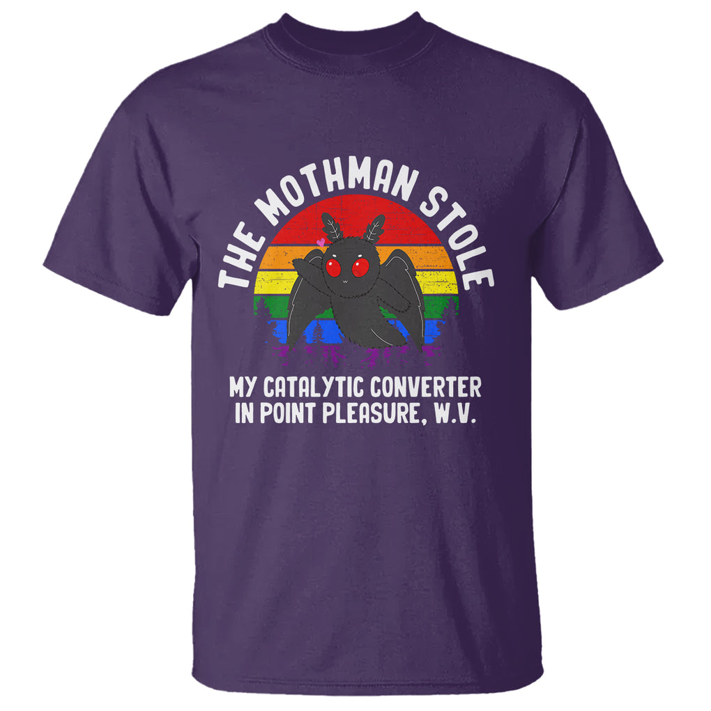 Funny Mothman T Shirt The Mothman Stole My Catalytic Converter In Point Cryptid TS02 Purple Printyourwear
