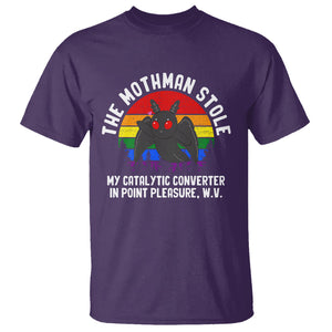Funny Mothman T Shirt The Mothman Stole My Catalytic Converter In Point Cryptid TS02 Purple Printyourwear
