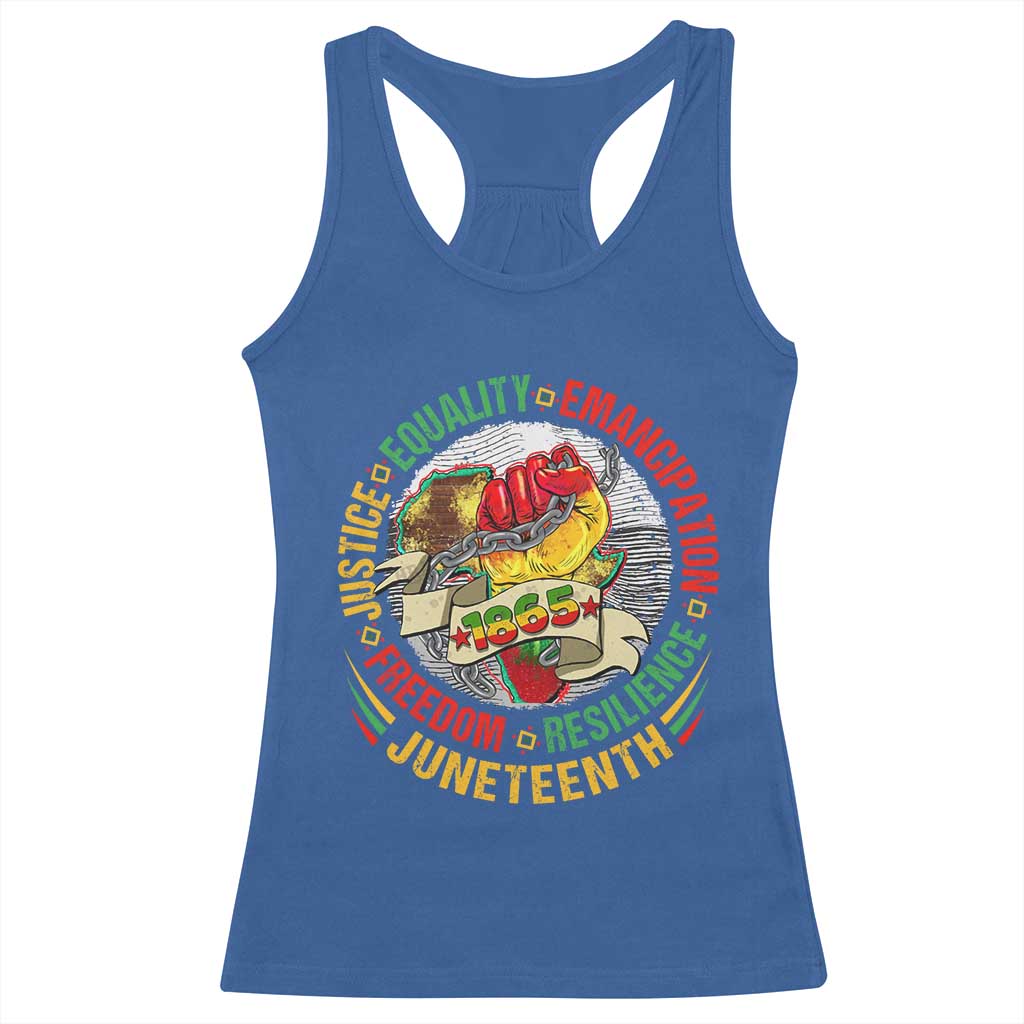 Juneteenth 1865 Racerback Tank Top Freedom Justice Equality Emancipation Resilience Independence Day TS02 Royal Blue Print Your Wear