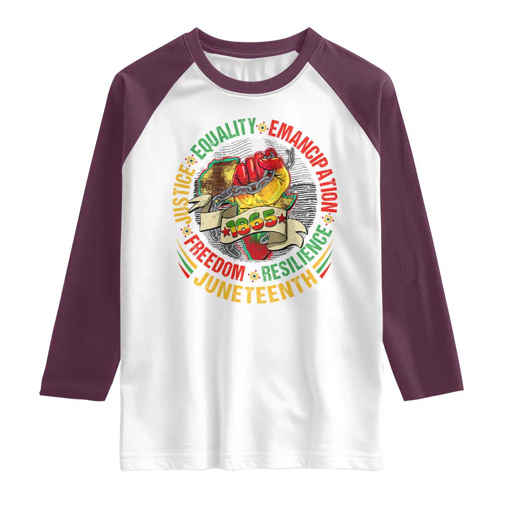 Juneteenth 1865 Raglan Shirt Freedom Justice Equality Emancipation Resilience Independence Day TS02 White Maroon Print Your Wear