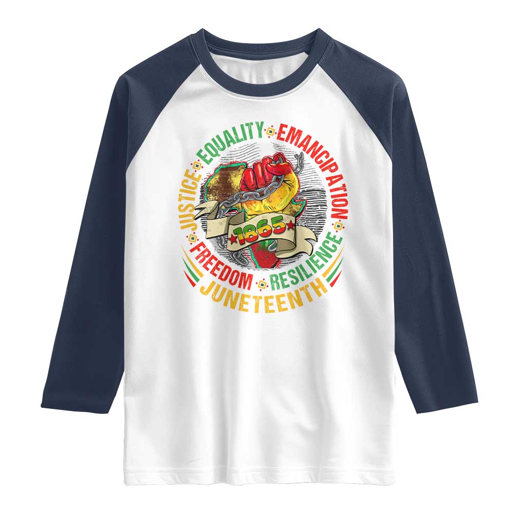 Juneteenth 1865 Raglan Shirt Freedom Justice Equality Emancipation Resilience Independence Day TS02 White Navy Print Your Wear