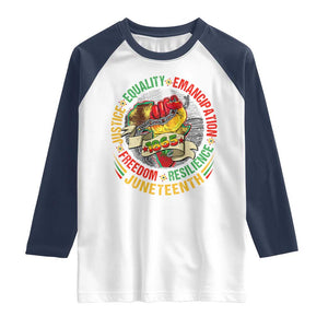Juneteenth 1865 Raglan Shirt Freedom Justice Equality Emancipation Resilience Independence Day TS02 White Navy Print Your Wear