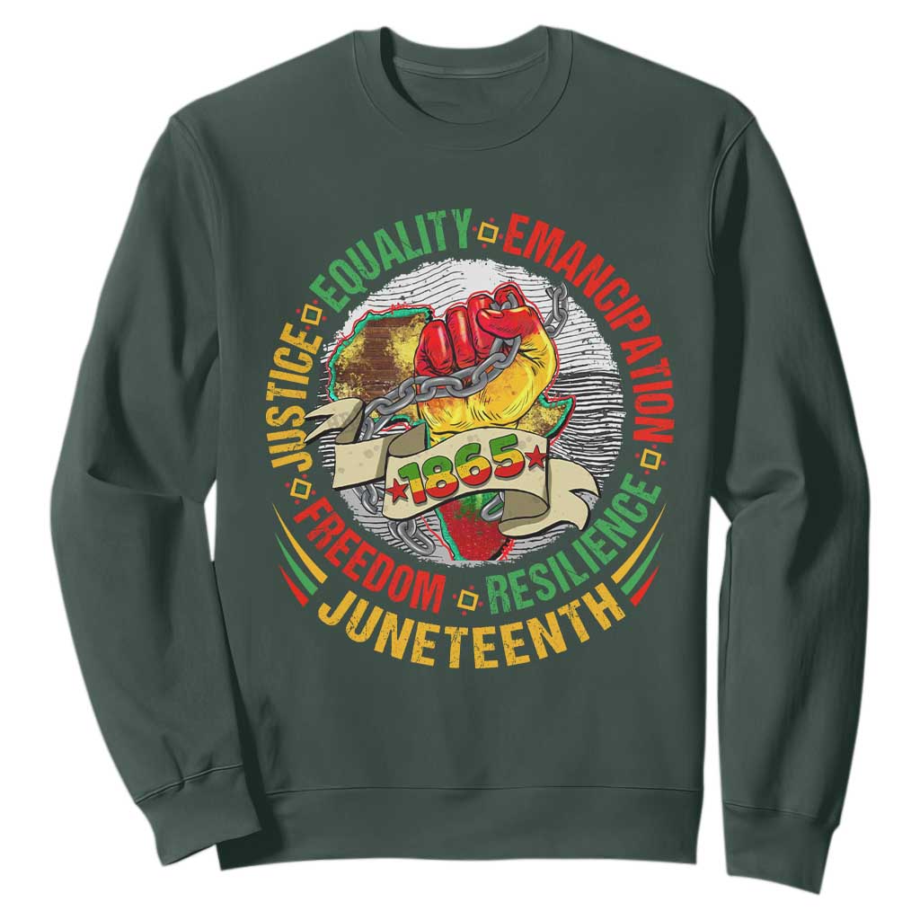 Juneteenth 1865 Sweatshirt Freedom Justice Equality Emancipation Resilience African American History TS02 Dark Forest Green Print Your Wear