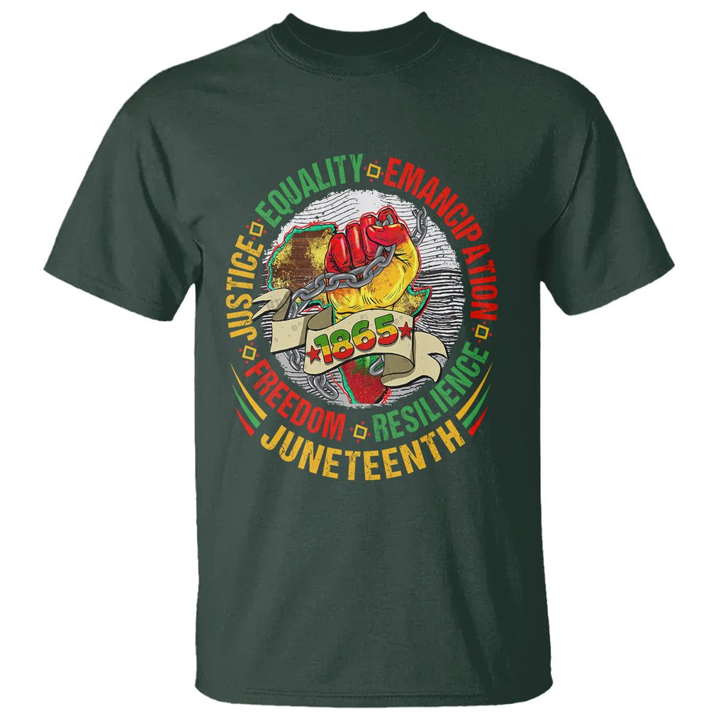 Juneteenth 1865 T Shirt Freedom Justice Equality Emancipation Resilience African American History TS02 Dark Forest Green Print Your Wear