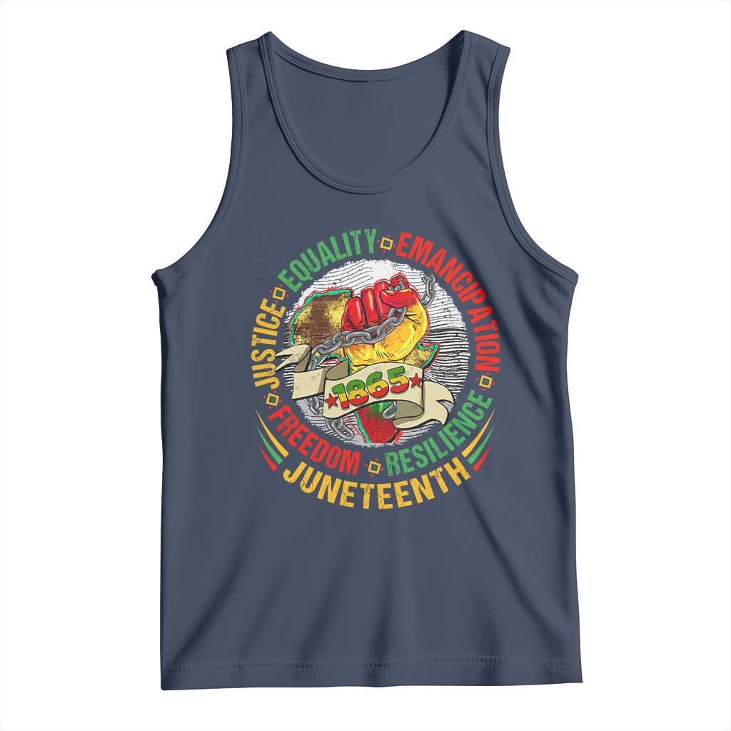 Juneteenth 1865 Tank Top Freedom Justice Equality Emancipation Resilience Independence Day TS02 Navy Print Your Wear