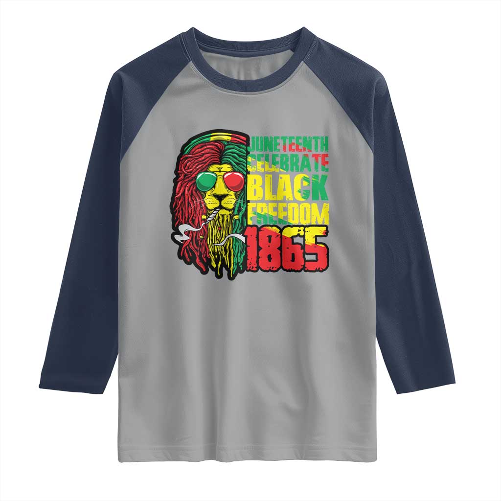 Juneteenth Raglan Shirt Celebrate Black Freedom 1865 Dope Dreadlocks Lion Locs Rasta Hair TS02 Sport Gray Navy Print Your Wear