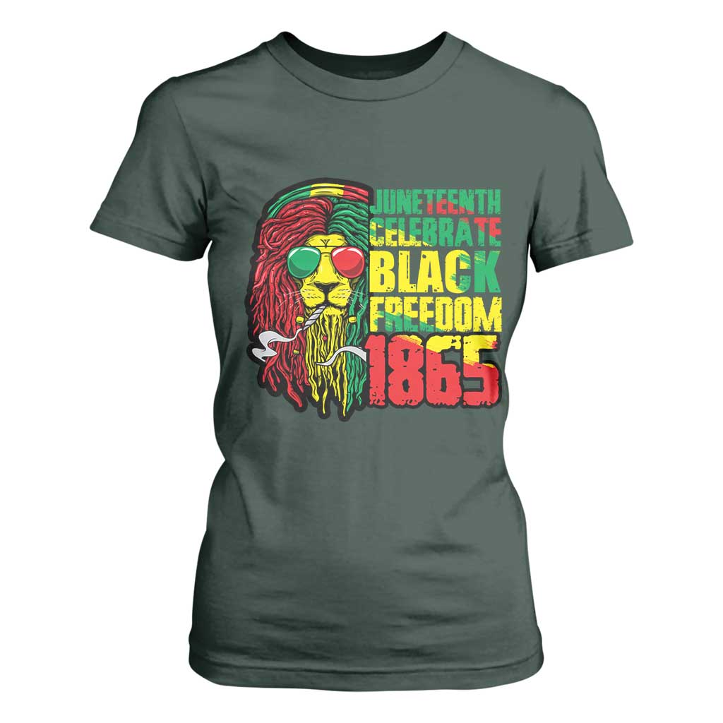 Juneteenth T Shirt For Women Celebrate Black Freedom 1865 Dope Dreadlocks Lion Locs Rasta Hair TS02 Dark Forest Green Print Your Wear
