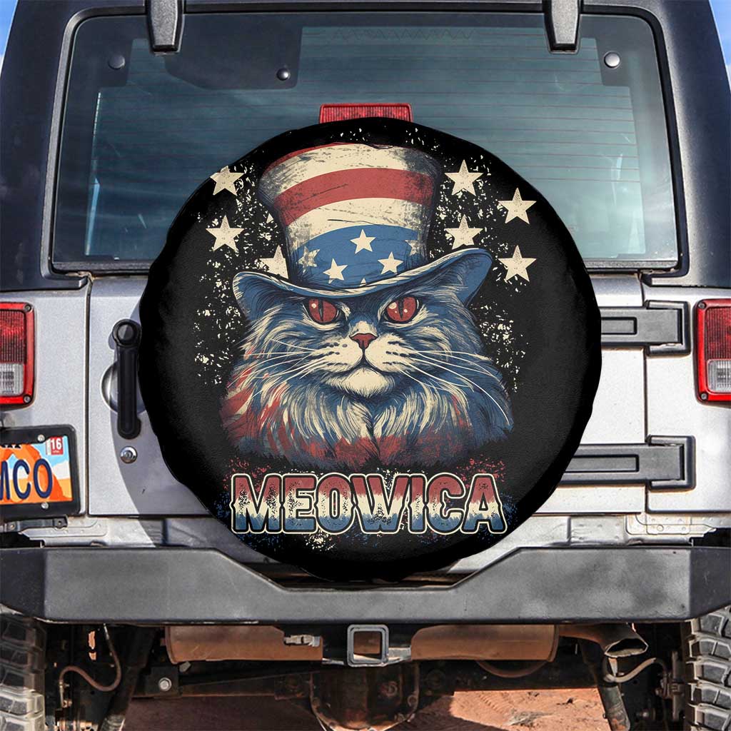 Patriotic American Cat Spare Tire Cover Meowica With Uncle Sam Hat US Flag 4th of July TS02 No hole Black Print Your Wear