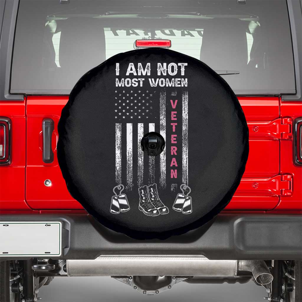 Female Veteran Spare Tire Cover I Am Not Most Women I Am A Veteran Dog Tags Combat Boots TS02 Black Print Your Wear