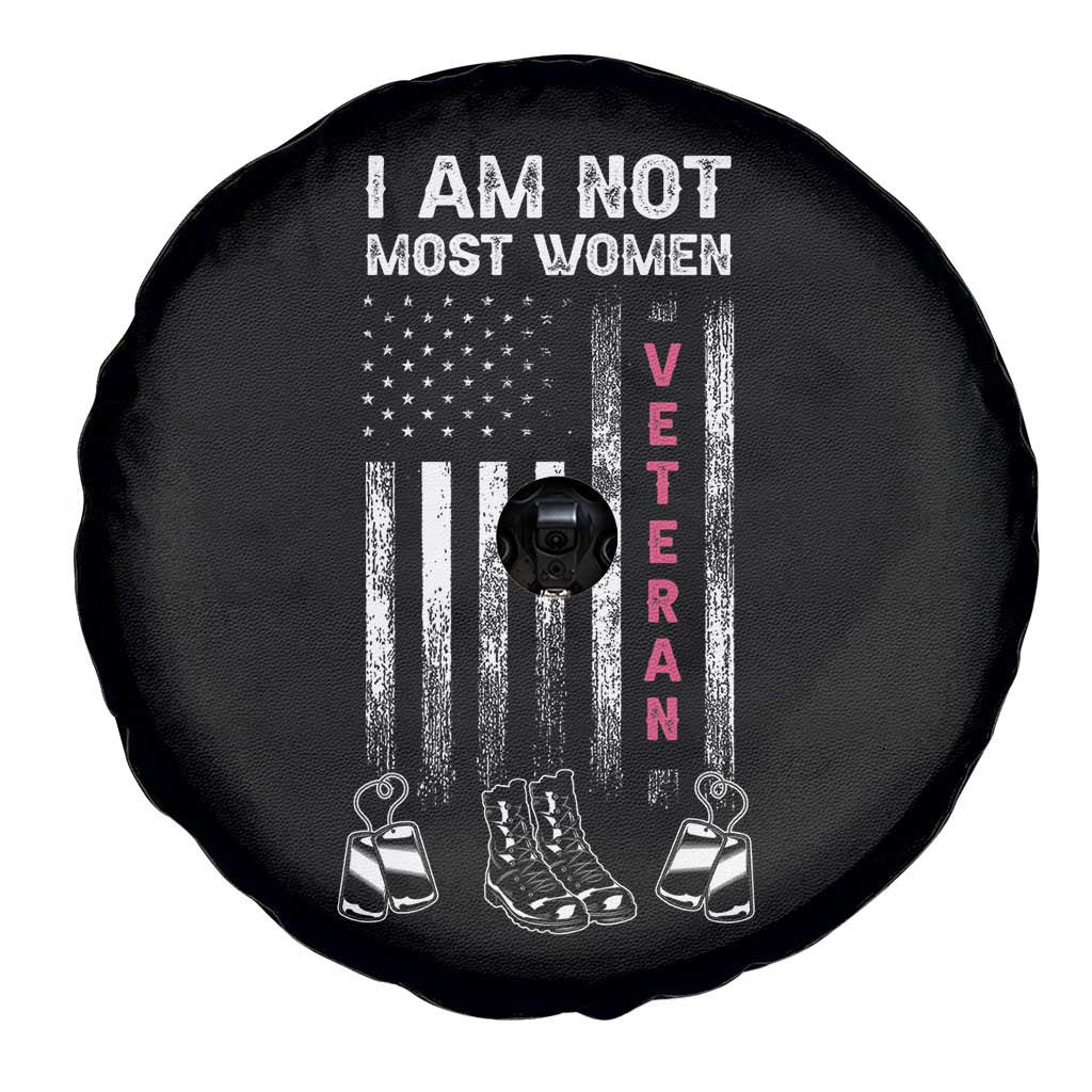 Female Veteran Spare Tire Cover I Am Not Most Women I Am A Veteran Dog Tags Combat Boots TS02 Print Your Wear