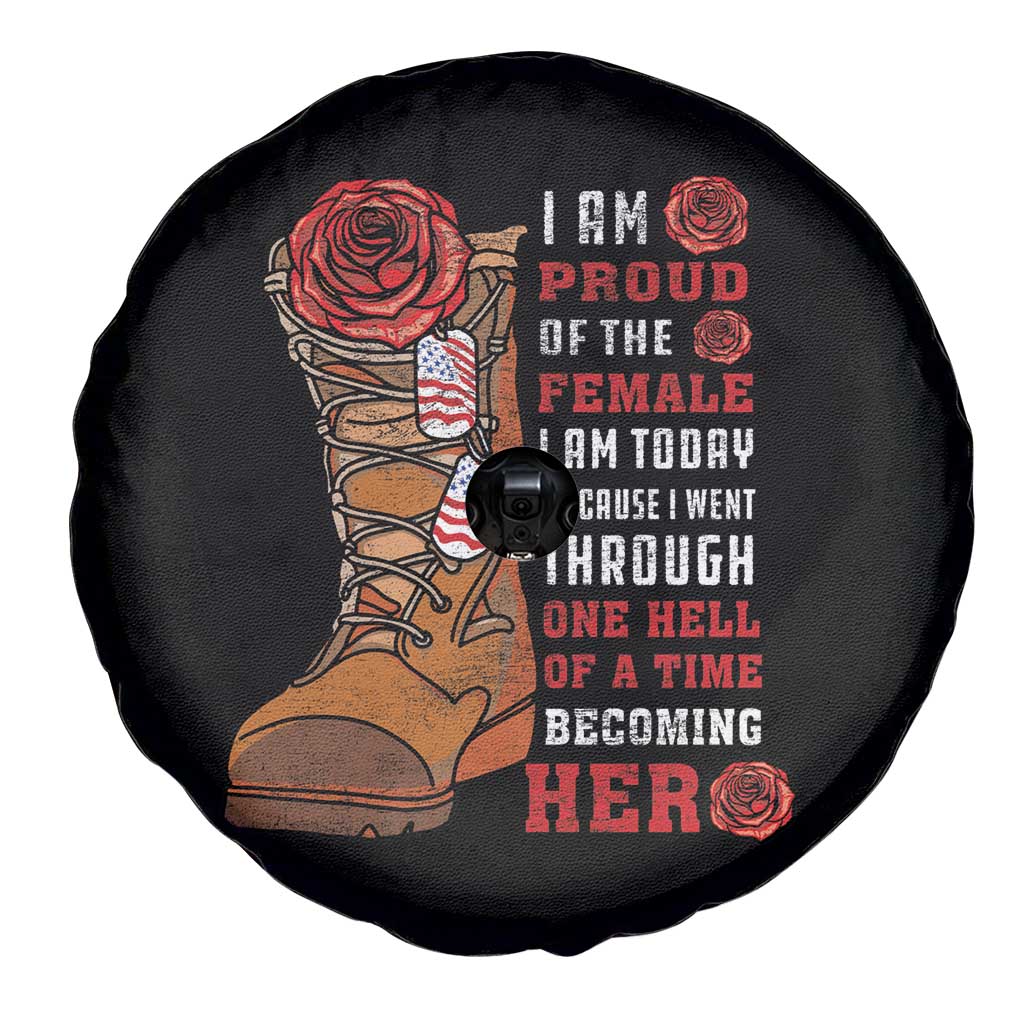 Female Veteran Spare Tire Cover I Am Proud Of The Female I Am Today Roses Combat Boots TS02 Print Your Wear