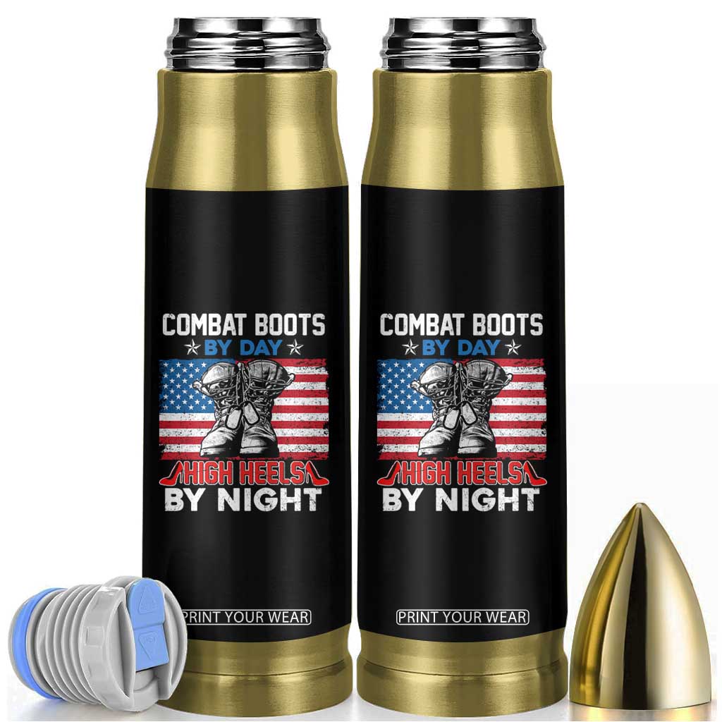 Funny Women Veterans Combat Boots By Day High Heels By Night Dog Tags Bullet Tumbler for Female Veteran TS02 Black Print Your Wear