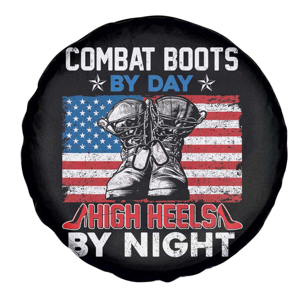 Female Veteran Spare Tire Cover Funny Women Veterans Combat Boots By Day High Heels By Night Dog Tags TS02 Print Your Wear