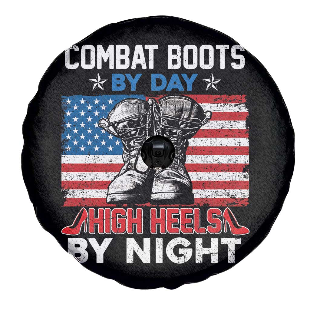 Female Veteran Spare Tire Cover Funny Women Veterans Combat Boots By Day High Heels By Night Dog Tags TS02 Print Your Wear