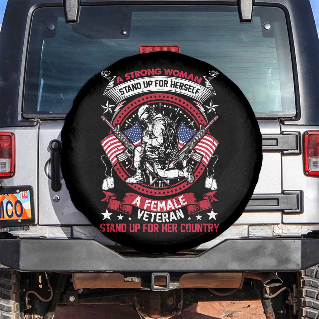 Female Veteran Spare Tire Cover Stands For Her Country Patriotic Women in Military TS02 No hole Black Print Your Wear