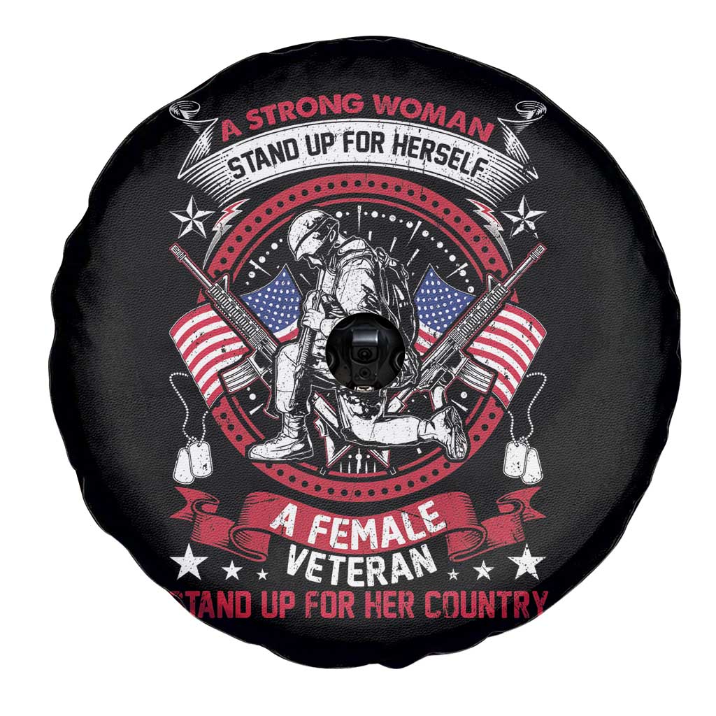 Female Veteran Spare Tire Cover Stands For Her Country Patriotic Women in Military TS02 Print Your Wear