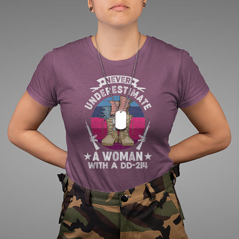 Patriotic Never Underestimate A Woman With DD214 T Shirt for Female Veteran TS02 Printyourwear