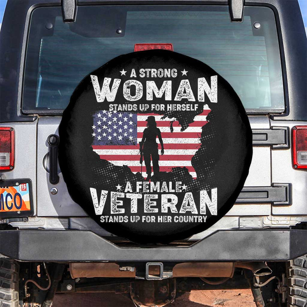 Female Veteran Spare Tire Cover Stands For Her Country Patriotic American Flag TS02 No hole Black Print Your Wear