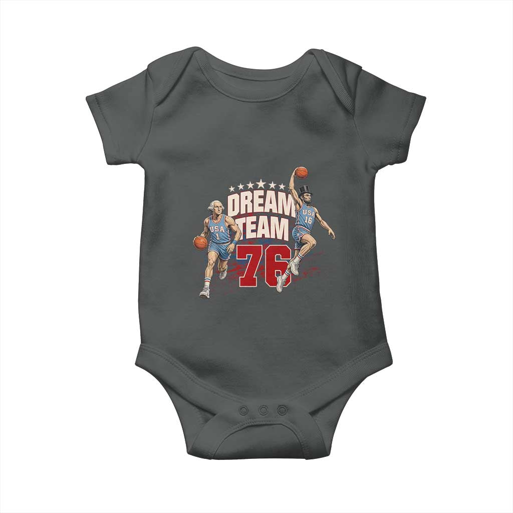 Dream Team 76 Founding Fathers Playing Basketball Baby Onesie Funny George Washington Abraham Lincoln Patriotic Sports Fan TS02 Dark Heather Print Your Wear