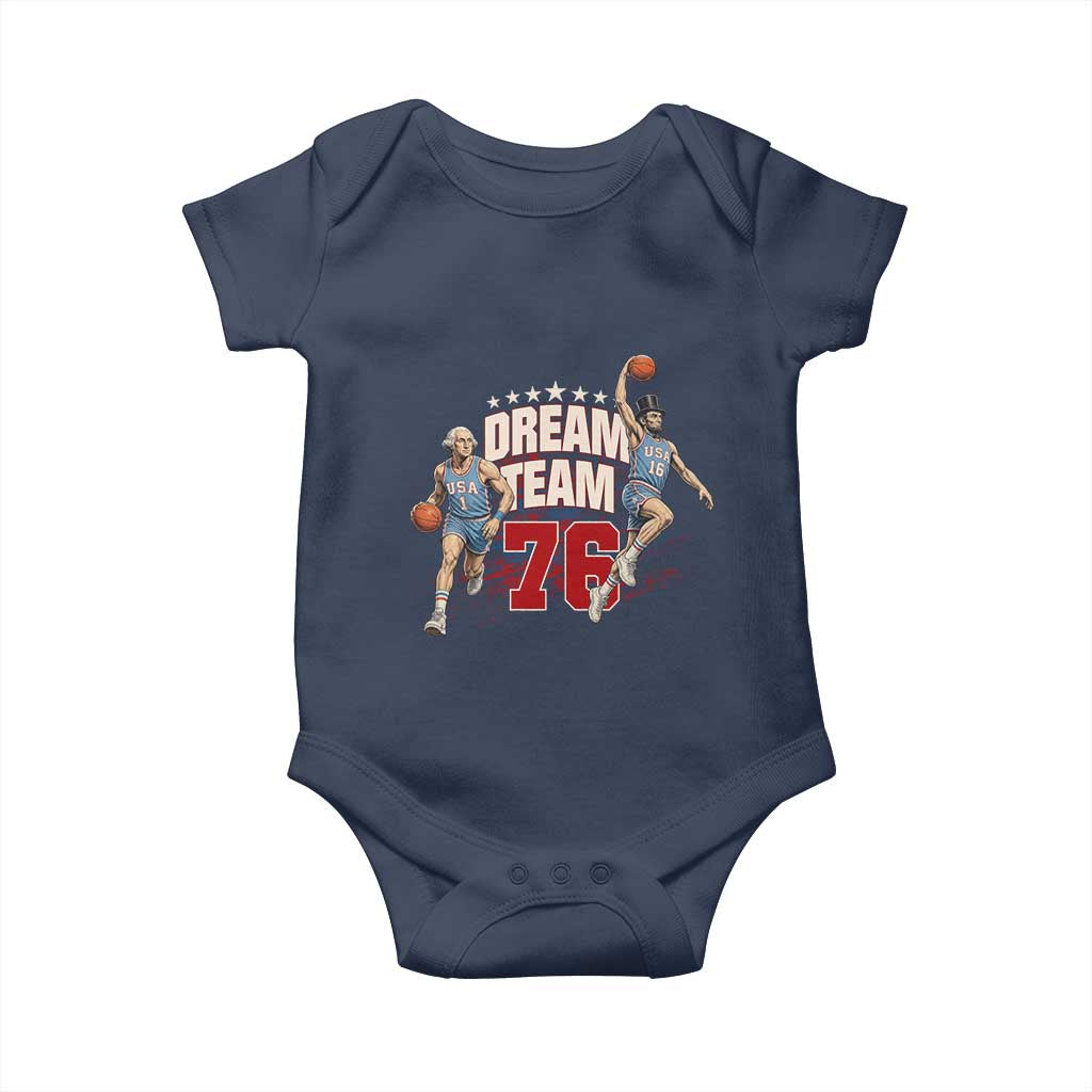 Dream Team 76 Founding Fathers Playing Basketball Baby Onesie Funny George Washington Abraham Lincoln Patriotic Sports Fan TS02 Navy Print Your Wear
