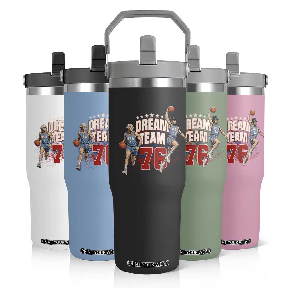 Dream Team 76 Founding Fathers Playing Basketball Flip Straw Tumbler Funny George Washington Abraham Lincoln Patriotic Sports Fan TS02 Print Your Wear