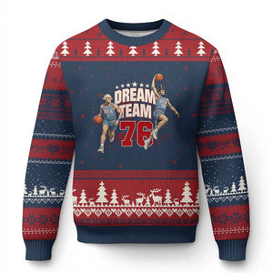 Dream Team 76 Founding Fathers Playing Basketball Ugly Christmas Sweater Funny George Washington Abraham Lincoln Patriotic Sports Fan TS02 Navy Red Print Your Wear