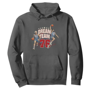 Dream Team 76 Founding Fathers Playing Basketball Hoodie Funny George Washington Abraham Lincoln Patriotic Sports Fan TS02 Dark Heather Print Your Wear