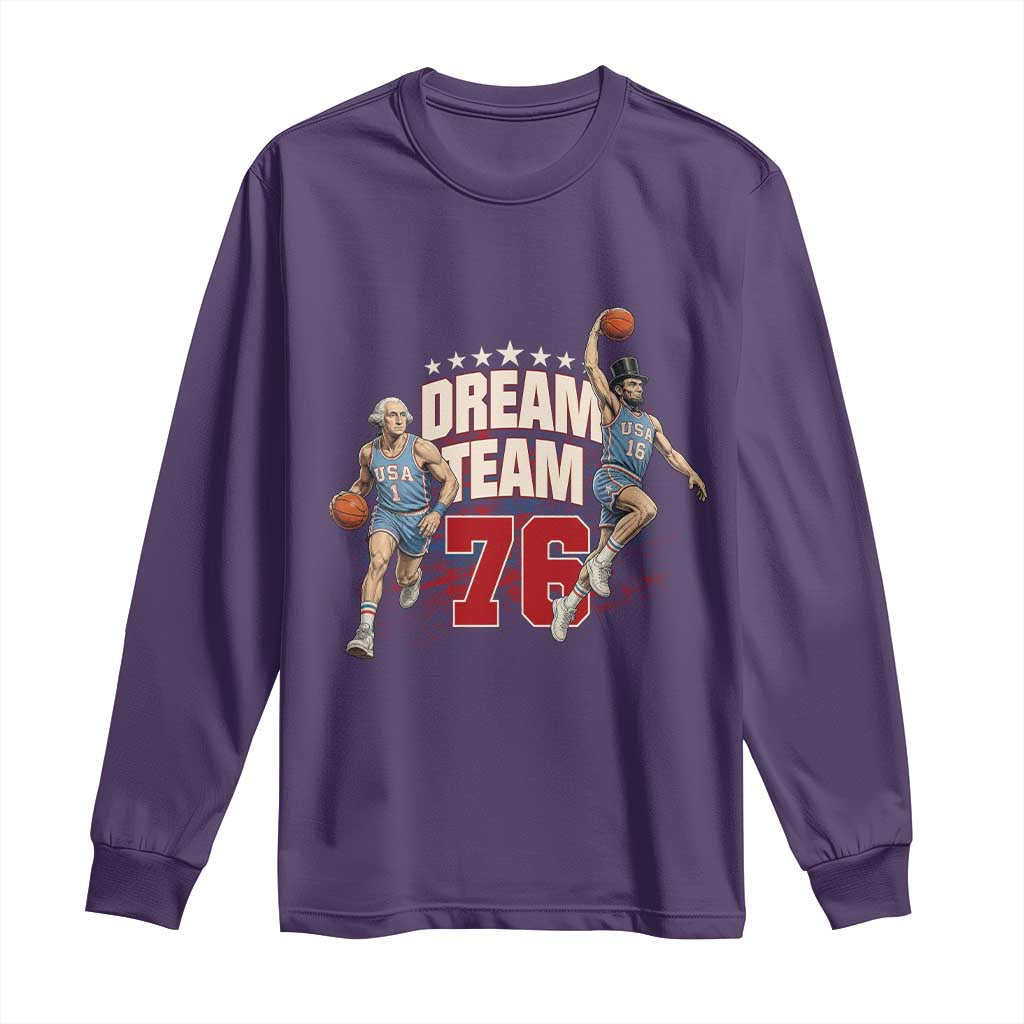 Dream Team 76 Founding Fathers Playing Basketball Long Sleeve Shirt Funny George Washington Abraham Lincoln Patriotic Sports Fan TS02 Purple Print Your Wear