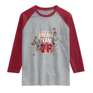 Dream Team 76 Founding Fathers Playing Basketball Raglan Shirt Funny George Washington Abraham Lincoln Patriotic Sports Fan TS02 Heather Gray Heather Red Print Your Wear