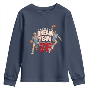 Dream Team 76 Founding Fathers Playing Basketball Youth Sweatshirt Funny George Washington Abraham Lincoln Patriotic Sports Fan TS02 Navy Print Your Wear