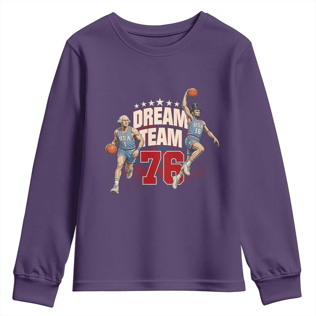 Dream Team 76 Founding Fathers Playing Basketball Youth Sweatshirt Funny George Washington Abraham Lincoln Patriotic Sports Fan TS02 Purple Print Your Wear