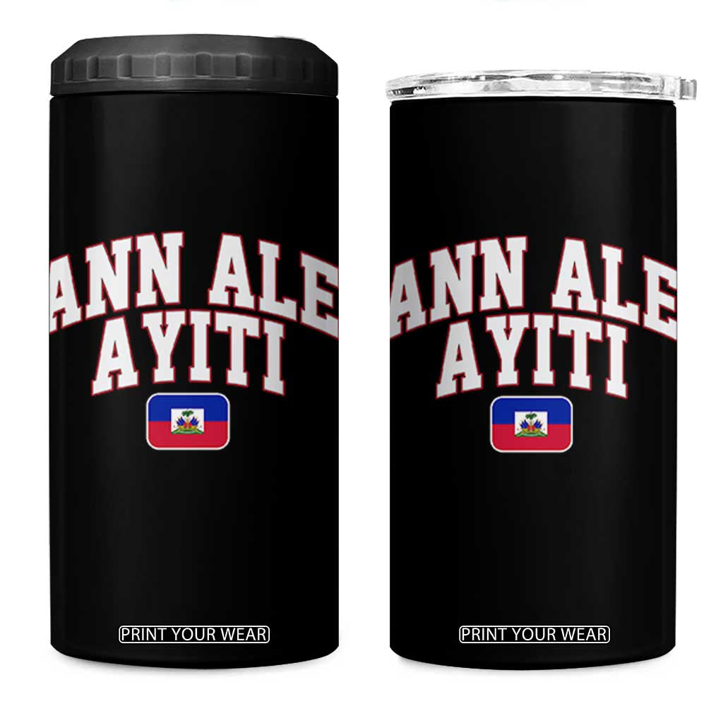 Ann Ale Ayiti Collegiate Athletic Sport Style 4 in 1 Can Cooler Tumbler Let's Go Haiti Haitian Flag and Coat of Arms Pride TS02 One Size: 16 oz Black Print Your Wear