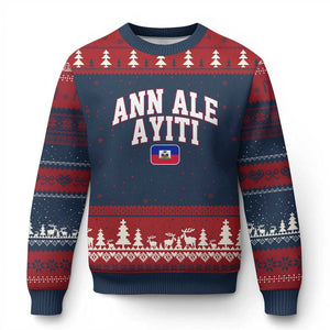 Ann Ale Ayiti Collegiate Athletic Sport Style Ugly Christmas Sweater Let's Go Haiti Haitian Flag and Coat of Arms Pride