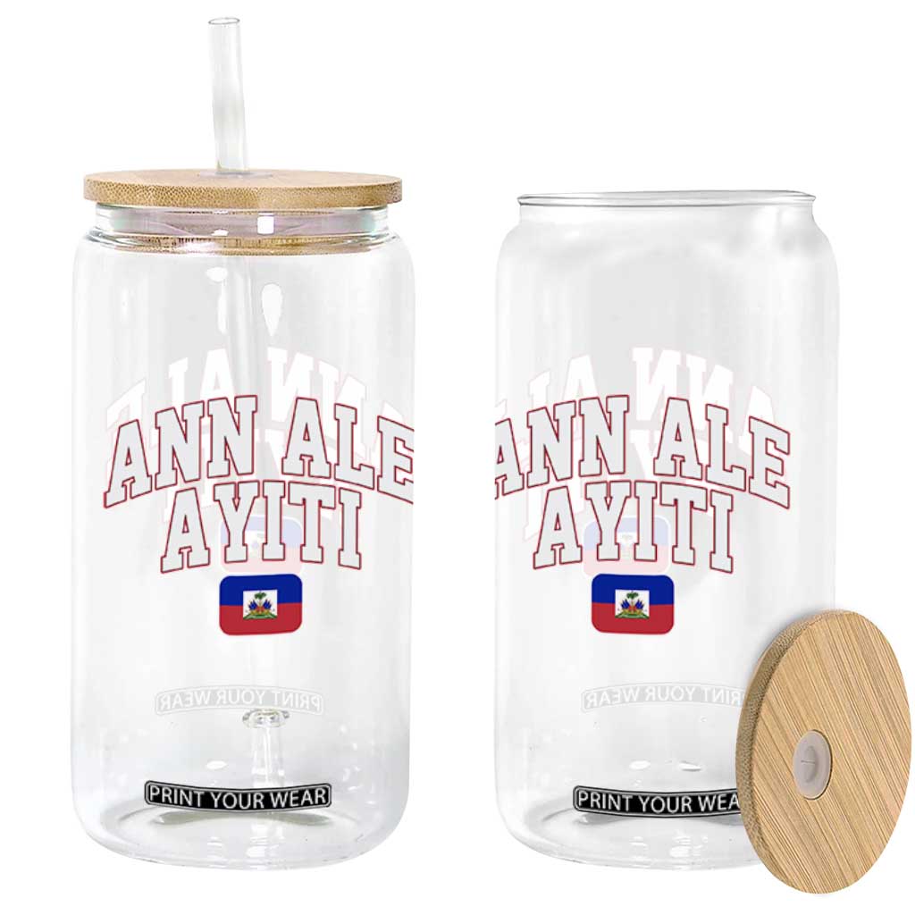 Ann Ale Ayiti Collegiate Athletic Sport Style Glass Can Let's Go Haiti Haitian Flag and Coat of Arms Pride TS02 Print Your Wear