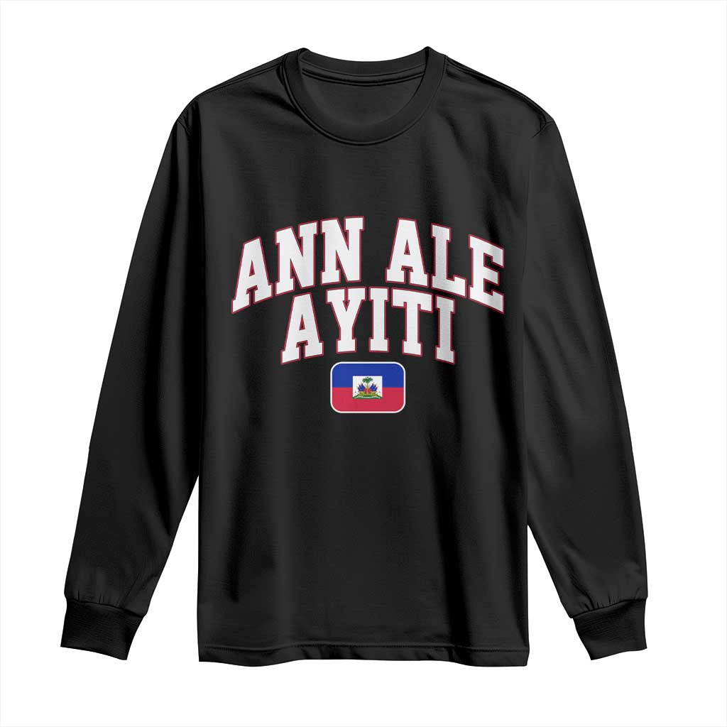 Ann Ale Ayiti Collegiate Athletic Sport Style Long Sleeve Shirt Let's Go Haiti Haitian Flag and Coat of Arms Pride