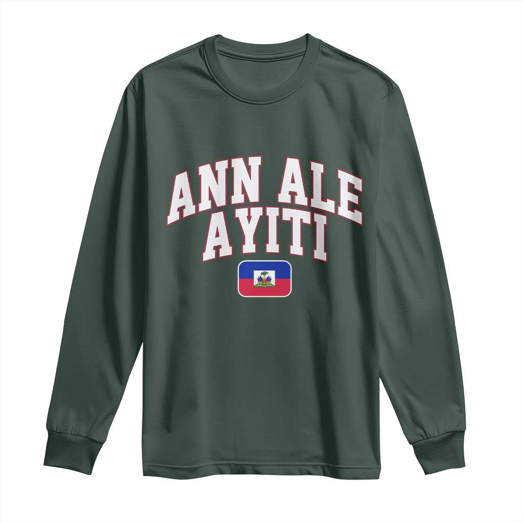 Ann Ale Ayiti Collegiate Athletic Sport Style Long Sleeve Shirt Let's Go Haiti Haitian Flag and Coat of Arms Pride