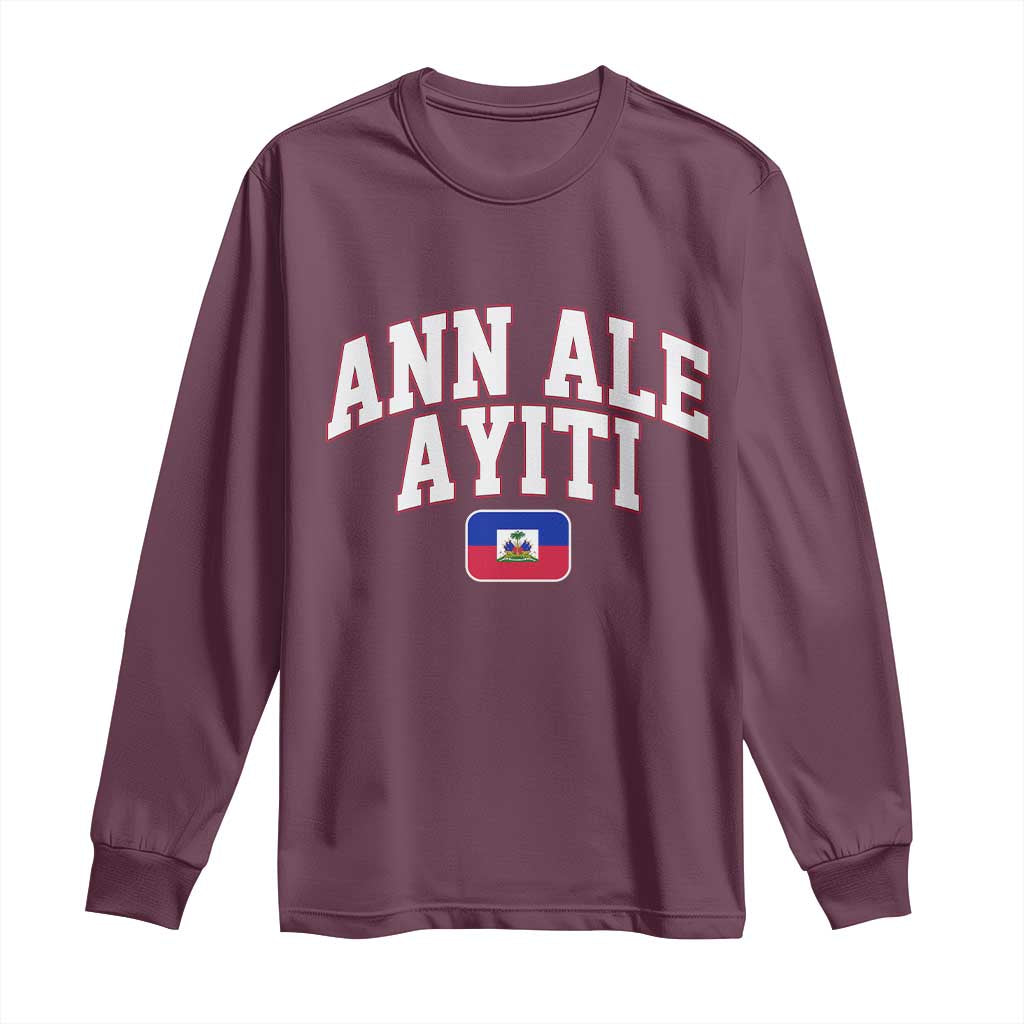 Ann Ale Ayiti Collegiate Athletic Sport Style Long Sleeve Shirt Let's Go Haiti Haitian Flag and Coat of Arms Pride