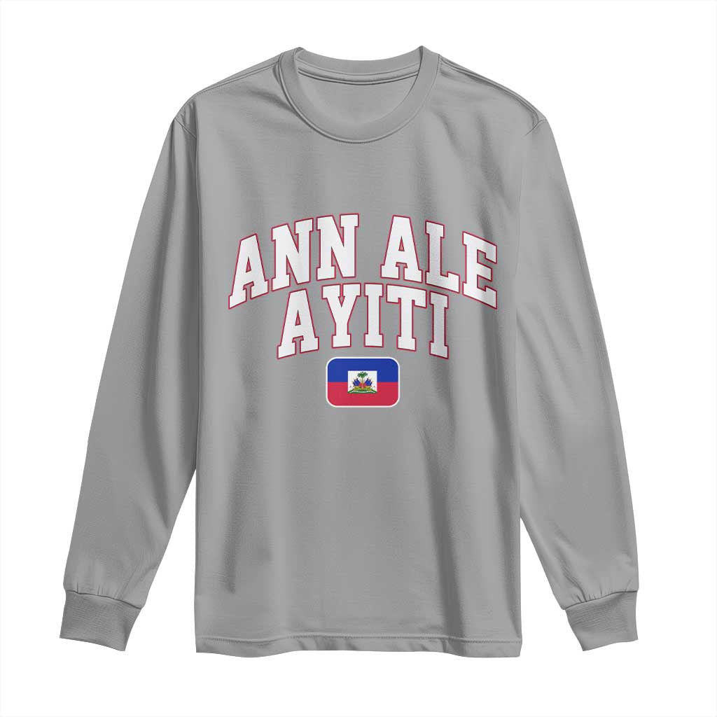 Ann Ale Ayiti Collegiate Athletic Sport Style Long Sleeve Shirt Let's Go Haiti Haitian Flag and Coat of Arms Pride