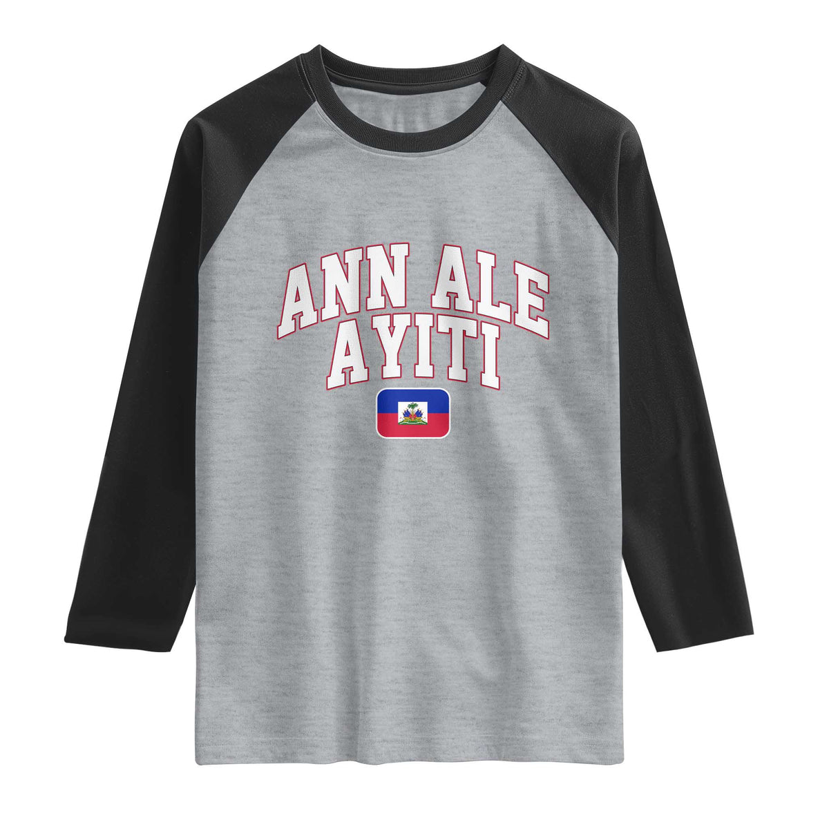 Ann Ale Ayiti Collegiate Athletic Sport Style Raglan Shirt Let's Go Haiti Haitian Flag and Coat of Arms Pride