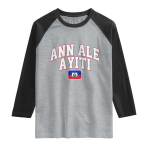 Ann Ale Ayiti Collegiate Athletic Sport Style Raglan Shirt Let's Go Haiti Haitian Flag and Coat of Arms Pride
