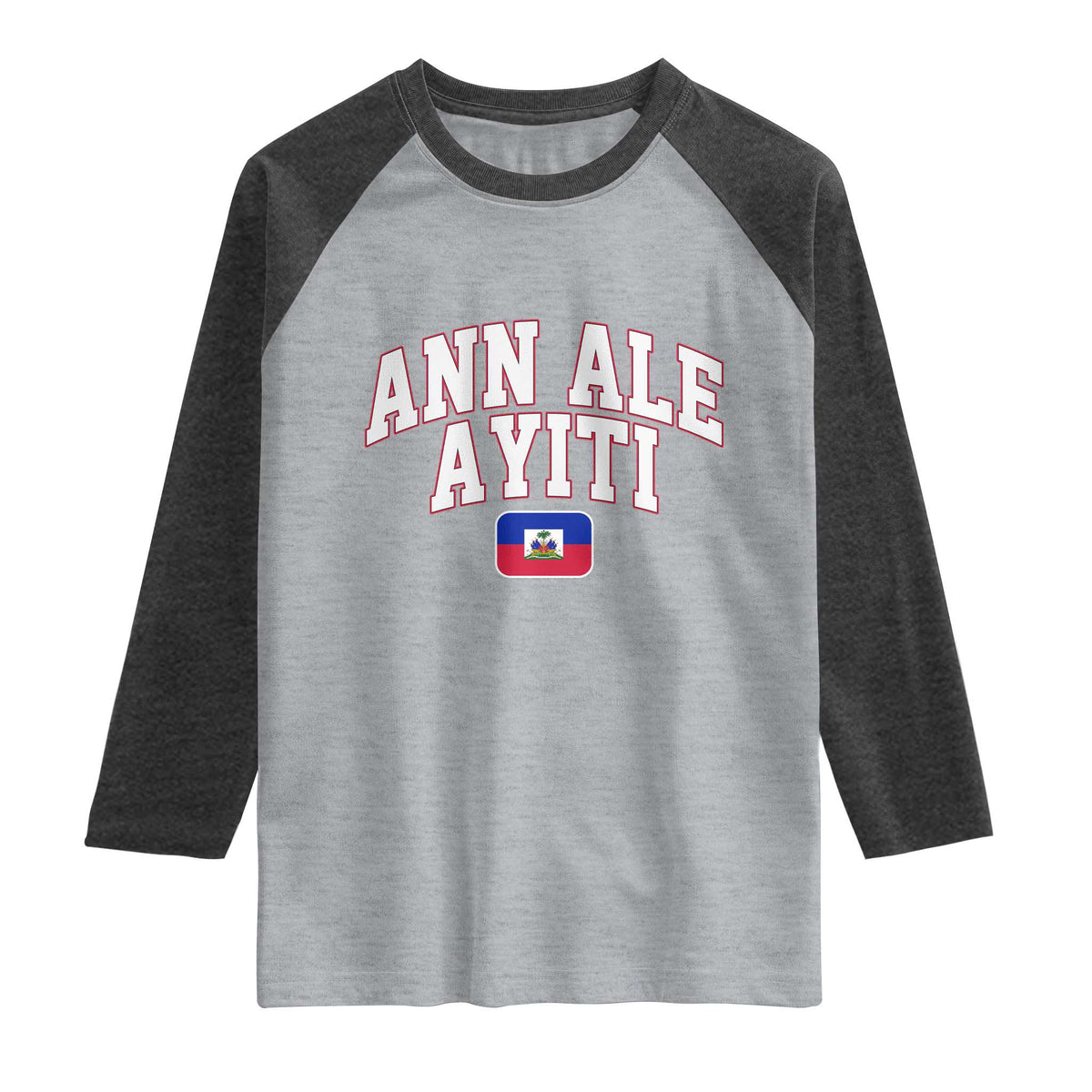 Ann Ale Ayiti Collegiate Athletic Sport Style Raglan Shirt Let's Go Haiti Haitian Flag and Coat of Arms Pride