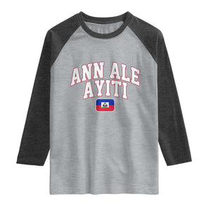 Ann Ale Ayiti Collegiate Athletic Sport Style Raglan Shirt Let's Go Haiti Haitian Flag and Coat of Arms Pride