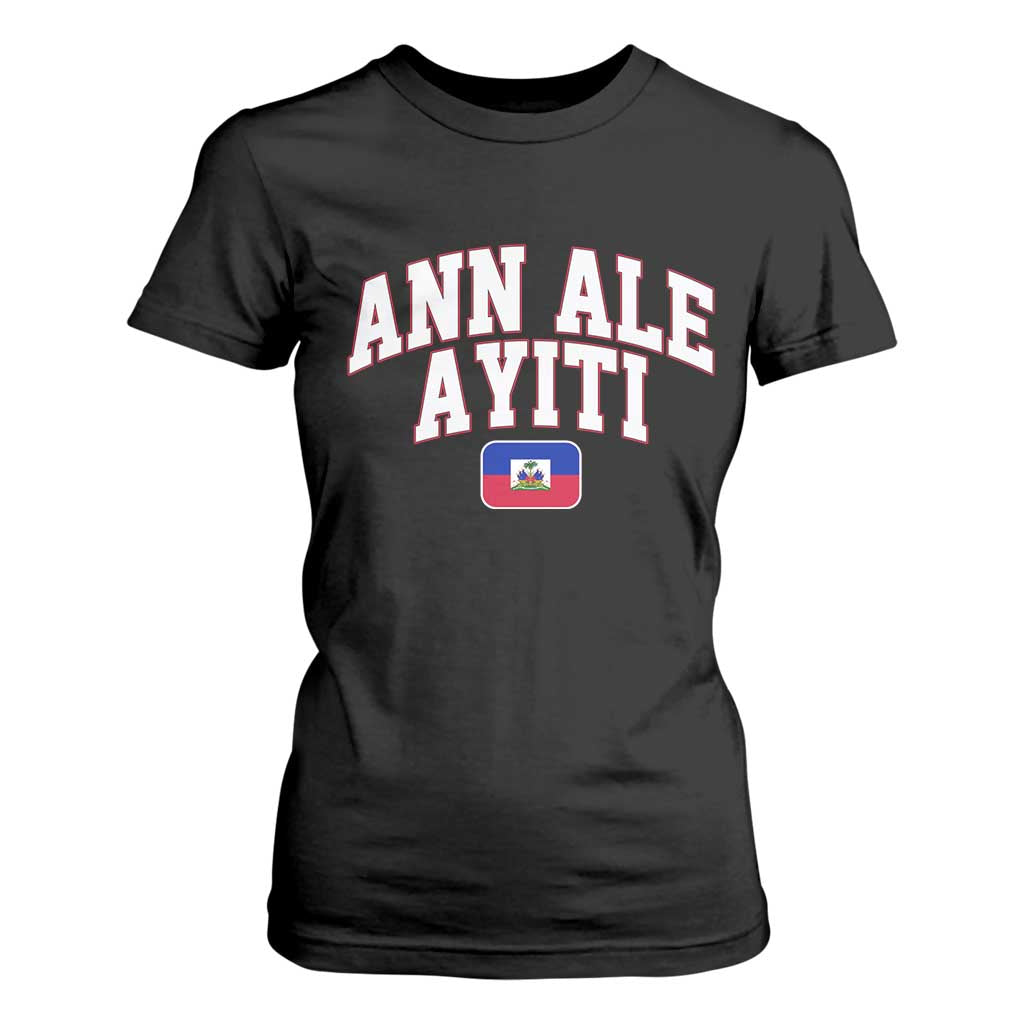 Ann Ale Ayiti Collegiate Athletic Sport Style T Shirt For Women Let's Go Haiti Haitian Flag and Coat of Arms Pride