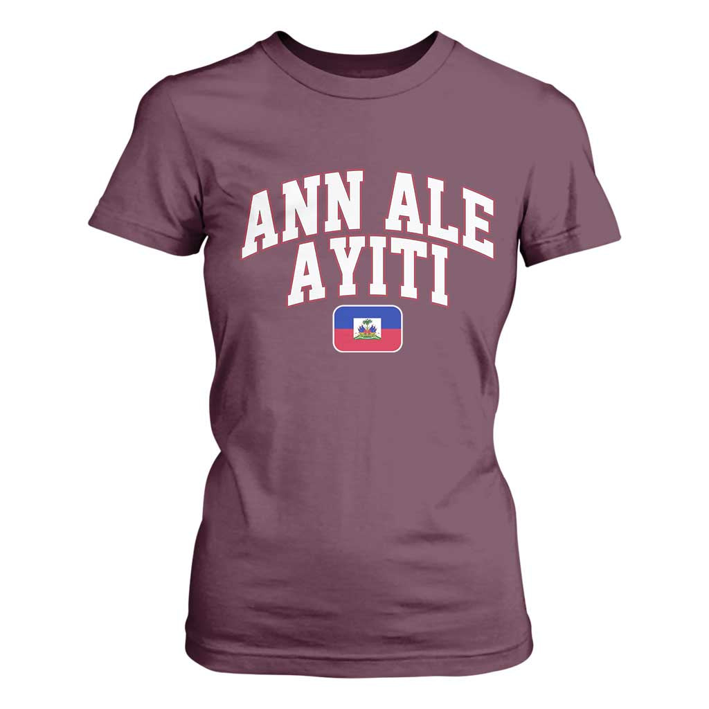 Ann Ale Ayiti Collegiate Athletic Sport Style T Shirt For Women Let's Go Haiti Haitian Flag and Coat of Arms Pride