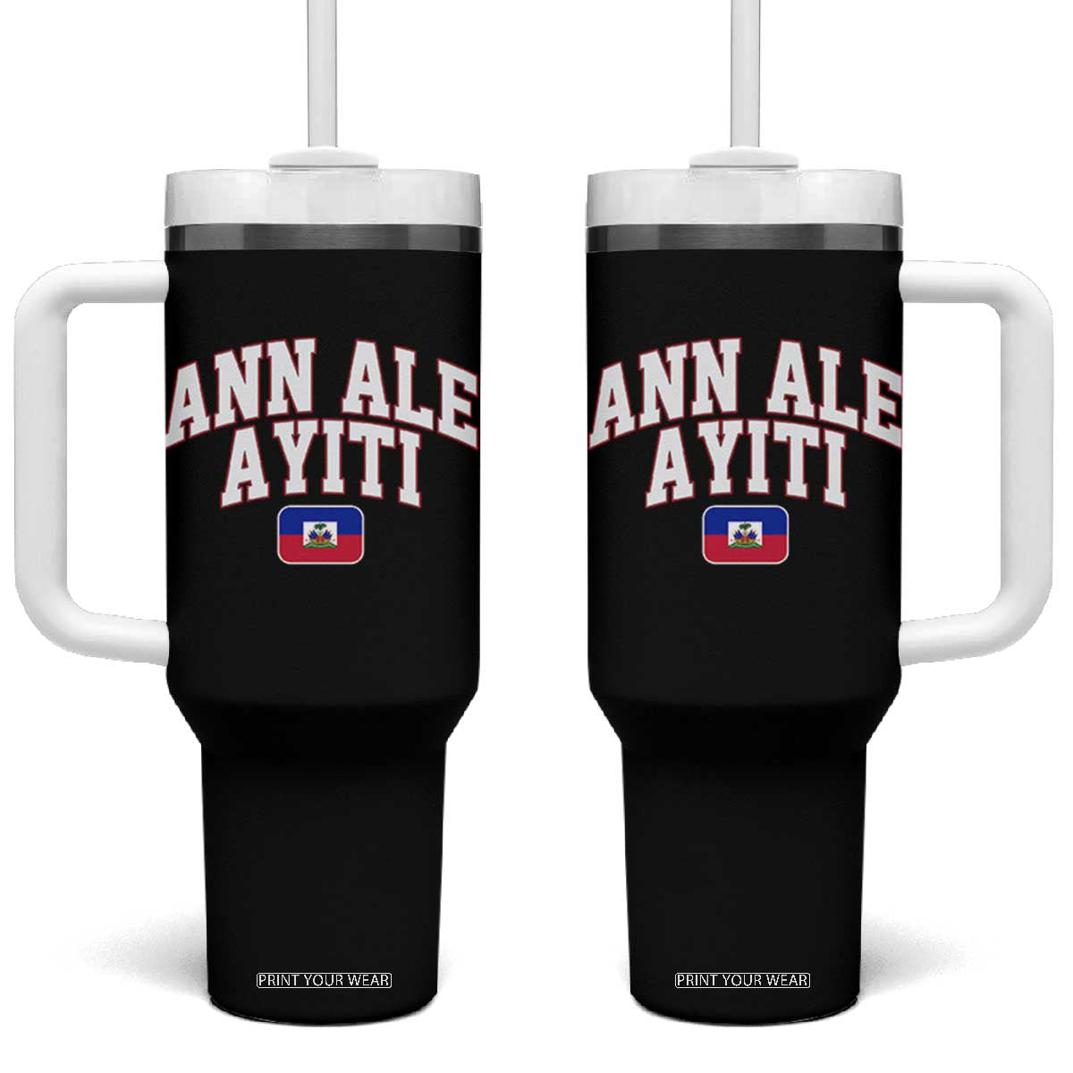 Ann Ale Ayiti Collegiate Athletic Sport Style Tumbler With Handle Let's Go Haiti Haitian Flag and Coat of Arms Pride TS02 One Size: 40 oz Black Print Your Wear
