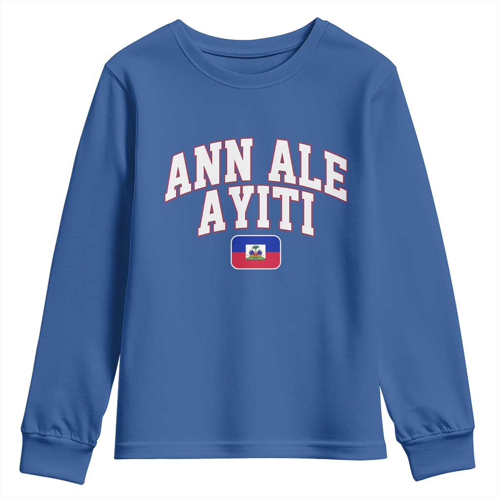 Ann Ale Ayiti Collegiate Athletic Sport Style Youth Sweatshirt Let's Go Haiti Haitian Flag and Coat of Arms Pride TS02 Royal Blue Print Your Wear