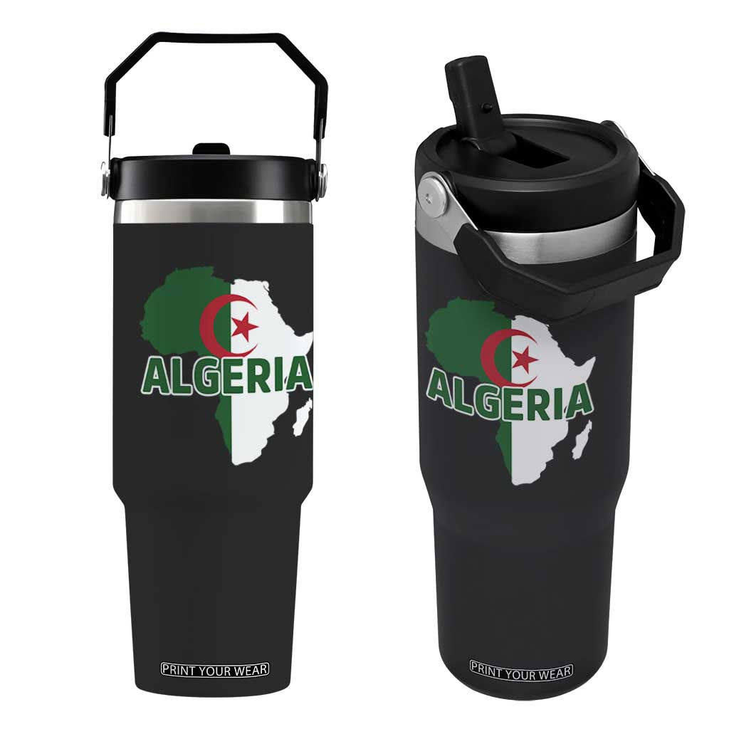 Algeria Algerian Pride Map of Africa Heritage Graphic Flip Straw Tumbler Patriotic North African Roots National Flag TS02 One Size: 30 oz Black Print Your Wear